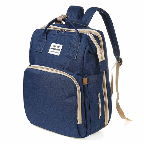 Multifunction Baby Diaper Backpack 35L with Foldable Bed, Waterproof Changing Station & Insulated Pockets – Grey/Navy