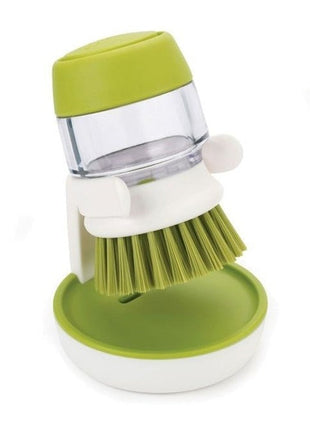 Soap Dispensing Palm Brush with Storage Stand – Refillable Dish Scrubber for Kitchen