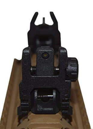 Folding Front & Rear Backup Sights Set – 20mm Rail Mount – Flip-Up Polymer Airsoft Sights – Dual Fiber Optic – Black