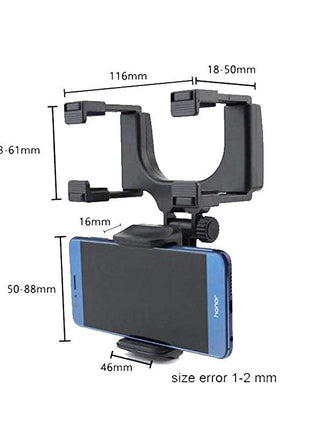 Rearview Mirror Phone Mount for 2.1–2.4" Mirrors – 360° Rotating ABS Holder for Smartphones GPS