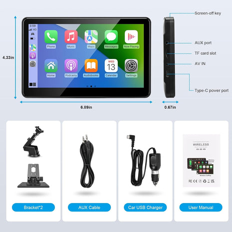 7 Inch Wireless CarPlay & Android Auto Car Multimedia Player HD Touchscreen with Backup Camera, Wi-Fi, FM Transmit & Voice Control