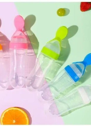 Silicone Baby Feeding Bottle 90mL – Leakproof BPA-Free Food Dispenser with Spoon and Cover