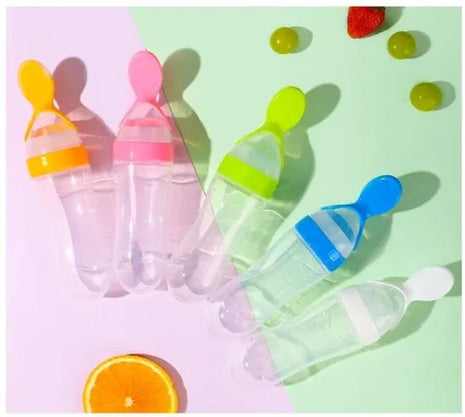 Silicone Baby Feeding Bottle 90mL – Leakproof BPA-Free Food Dispenser with Spoon and Cover