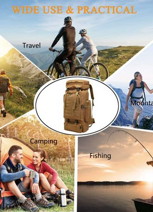 80L Tactical Hiking Backpack – Waterproof 600D Oxford – Khaki