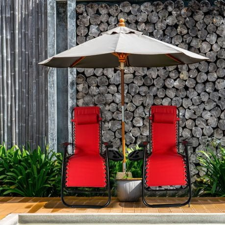 Outdoor Folding Reclining Lounge Chair 110×68×65 cm – Steel/Textilene – Adjustable Headrest & Cup‑Holder Tray – Multiple Colours