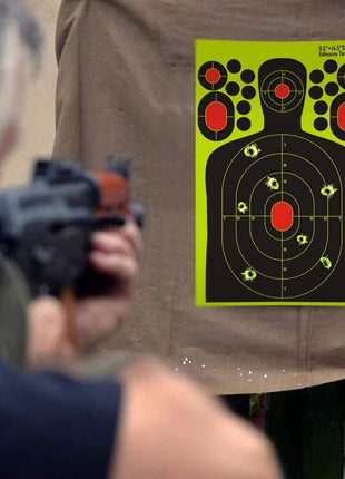 Silhouette Shooting Targets 24cm x 37cm Plastic – 5-Zone Adhesive Reactive Blue – Tear-Off Rings – 10-Pack