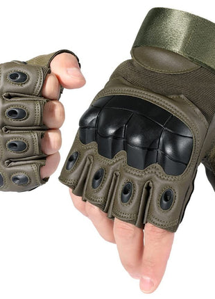 Half-Finger Hard Knuckle Outdoor Sports Gloves, Breathable Adjustable Tactical Riding Gloves -Green