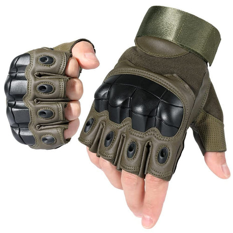 Half-Finger Hard Knuckle Outdoor Sports Gloves, Breathable Adjustable Tactical Riding Gloves -Green
