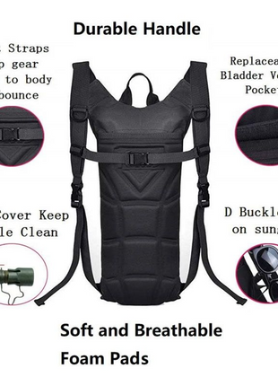 3L Tactical Hydration Backpack with Leakproof Bladder – Oxford Fabric – Black