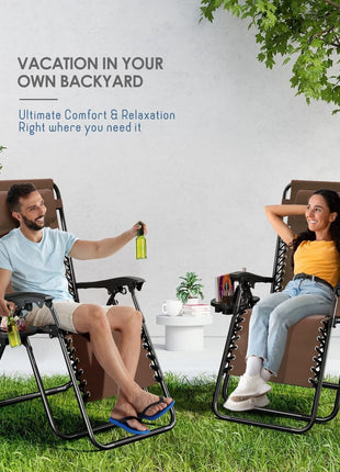 Outdoor Folding Reclining Lounge Chair 110×68×65 cm – Steel/Textilene – Adjustable Headrest & Cup‑Holder Tray – Multiple Colours