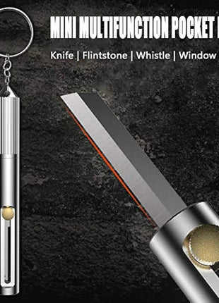 Mini Pocket Knife Keyring – 3cm Blade + Fire Starter, Whistle & Window Breaker – Aluminum Alloy Silver