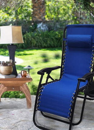 Outdoor Folding Reclining Lounge Chair 110×68×65 cm – Steel/Textilene – Adjustable Headrest & Cup‑Holder Tray – Multiple Colours