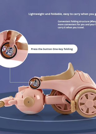 Foldable Toddler Tricycle 56cm Pedal-Powered – LED Light-Up Dome & Space Figure