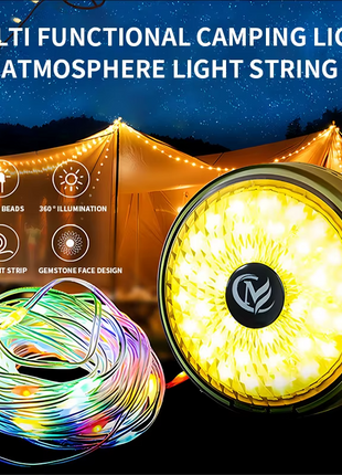 LED Camping String Light with Power Bank & 8 Lighting Modes - 8m USB-C Rechargeable