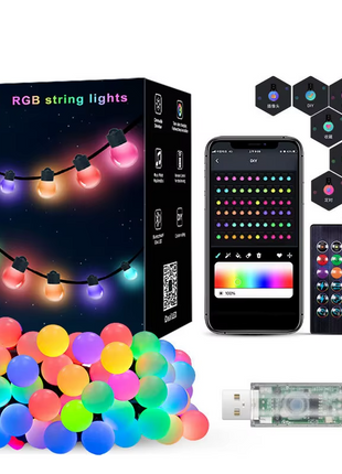 RGB String Lights – USB LED Strip with Remote & App – Multicolor Water resistant PC Globe