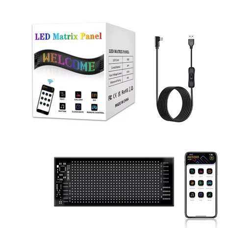 Flexible LED Matrix Panel 16x64 Pixels - Programmable, USB Powered, App Controlled