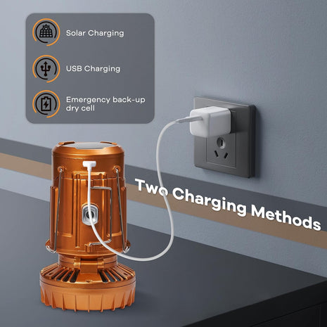 30W Solar Rechargeable Camping LED Light with Fan – ABS Portable Lantern, Bright/Dim Modes, 110-220V C7 Charging Copper