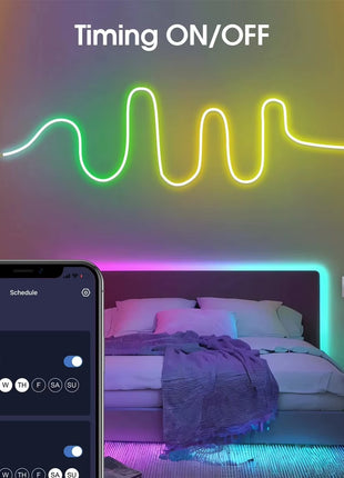LED Neon Rope Light 5m RGB IC – Smart App + Remote Control – IP68 Silicone Strip with USB – Flexible Ambient Lighting