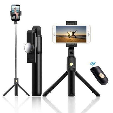 Selfie Stick Tripod 71cm Stainless Steel – Wireless Bluetooth Remote + LED Fill Light