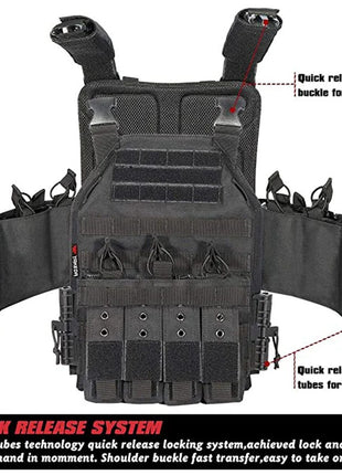 Tactical Combat Vest 600D Oxford Fabric with MOLLE Webbing – Adjustable Fit – Black