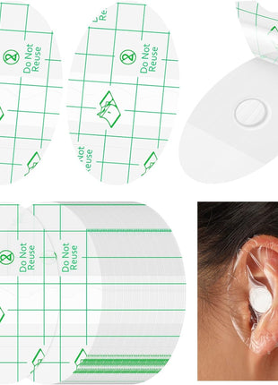 Waterproof Ear Protector Covers for Bathing & Swimming, 60 Disposable PU & Cotton Ear Stickers