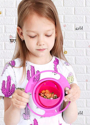 360° Spillproof Gyro Bowl for Toddlers – Food-Grade Plastic – Easy-Grip Saturn Design – Travel Lid – Multicolour