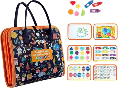 Montessori Busy Board for Toddlers – Felt Sensory Activity Toy with Zippers & Buckles – Foldable Travel Board for Ages 18 Months+