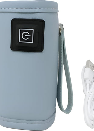 Portable Leather Infant Bottle Warming Case USB Powered with 3 Heat Settings, Velcro Closure, Fits Various Baby Bottles