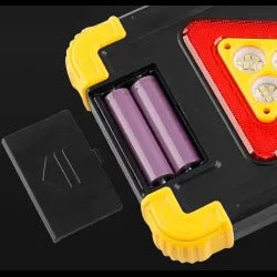 Solar LED Warning Triangle Lamp with Power Bank, Flashlight, Hanging Work Light, Alarm Horn, USB-C Charging and Foldable Stand