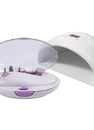 2-in-1 LED Nail Dryer & Electric Nail File – 12W USB Lamp – 5 Attachments – Portable Kit