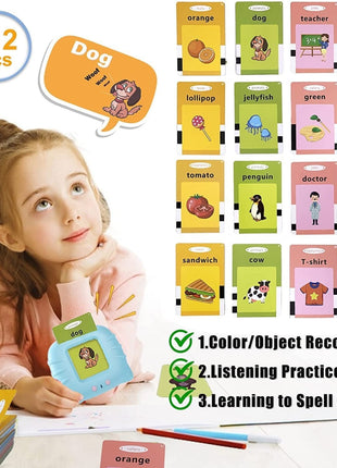 Talking Flash Cards for Kids – 112 Double-Sided Sight Word Cards – 224 Words, 13 Categories, No Screen – Ages 2–6 – Blue/Pink