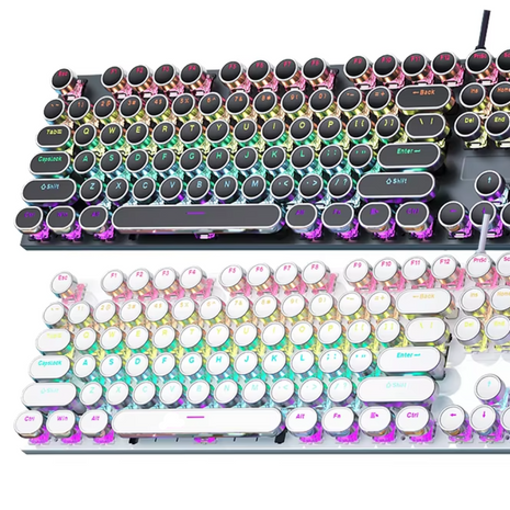 Mechanical Keyboard 108-Key – RGB Backlit Aluminum Keycaps – Blue Switch – Volume Knob – USB Wired – Steampunk Style