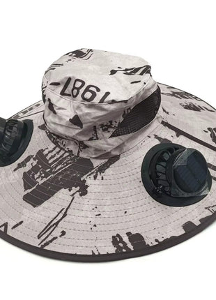 Solar Fan Sun Hat 48cm Brim with Dual Fans – USB Rechargeable Wide Brim Outdoor Cooling Hat