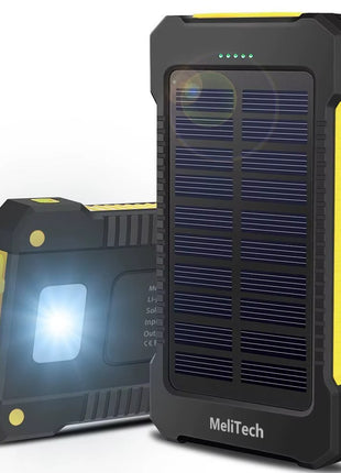 Solar Power Bank 10000mAh – Dual USB Output + LED Flashlight – Waterproof Outdoor Charger Red
