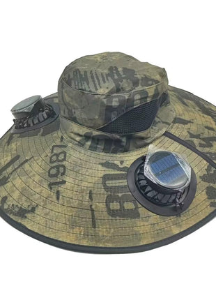 Solar Fan Sun Hat 48cm Brim with Dual Fans – USB Rechargeable Wide Brim Outdoor Cooling Hat
