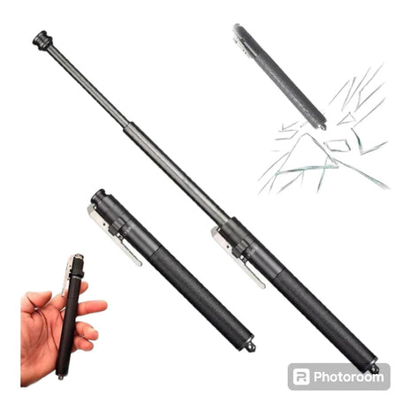 Expandable Baton 58 cm – Compact Aluminium Spring Auto-Extend – Matte Black Retractable Cane with Holster