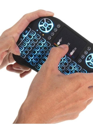 Mini Wireless Keyboard with Touchpad 2.4GHz + Bluetooth – 3-Color LED Backlit – Rechargeable – Black
