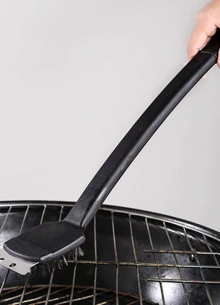 Braai Grill Brush and Scraper 30 cm – Stainless Steel Blade + Firm Bristles – Anti-Slip Handle – Black.