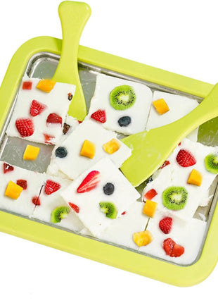 Manual Ice Cream Maker Pan 22.5 × 17.5 cm – Stainless Steel + ABS – Non‑Electric Frozen Dessert Maker