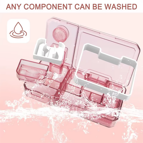 3-in-1 Pill Organizer 121×69×18mm ABS Plastic – Travel Medicine Storage with Cutter & Grinder Pink