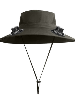 Solar Fan Sun Hat 48cm Brim with Dual Fans – USB Rechargeable Wide Brim Outdoor Cooling Hat