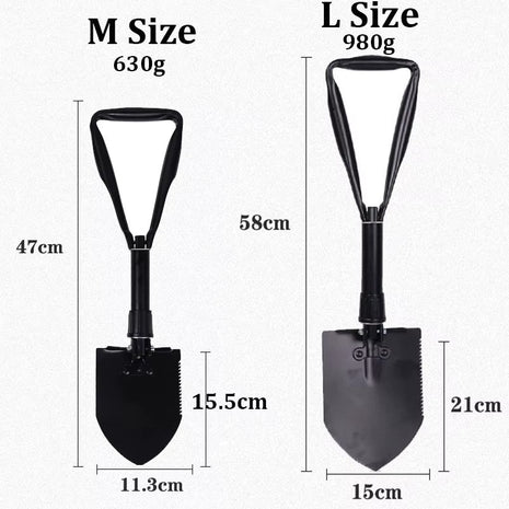 Folding Camping Shovel 48 cm Carbon Steel Multi-Tool – Black with Storage Bag