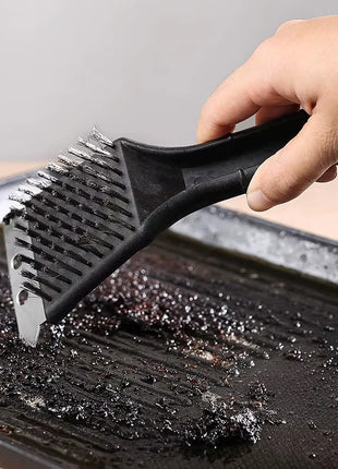 Braai Grill Brush and Scraper 30 cm – Stainless Steel Blade + Firm Bristles – Anti-Slip Handle – Black.