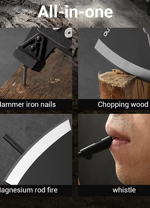 OUTGEAR Survival Axe 375mm – 3Cr13 Steel Hatchet with Hammer, Firestarter, Whistle & Sheath – Black