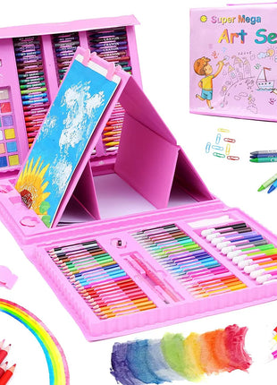 208-Piece Kids Art Set – Drawing & Painting Kit with Easel, Crayons, Pencils, Ruler, Watercolors
