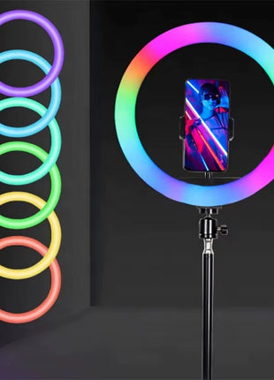 RGB LED Ring Light 26cm – Stepless Dimming with 360° Phone Mount – USB Powered