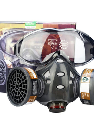 Half Face Respirator Mask with Goggles – KN95 Gas & Dust Protection – TPE Body – Twin Filter – Grey