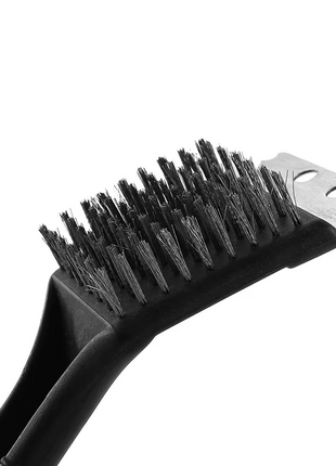 Braai Grill Brush and Scraper 30 cm – Stainless Steel Blade + Firm Bristles – Anti-Slip Handle – Black.