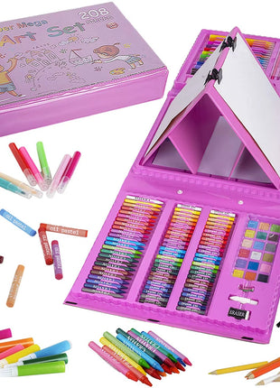 208-Piece Kids Art Set – Drawing & Painting Kit with Easel, Crayons, Pencils, Ruler, Watercolors