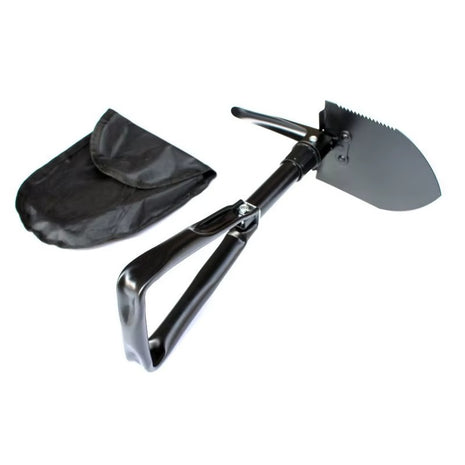 Folding Camping Shovel 48 cm Carbon Steel Multi-Tool – Black with Storage Bag